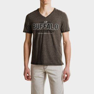 Buffalo David Bitton Men's V Neck T Shirt Medium Brown Mix Novert Big Logo New
